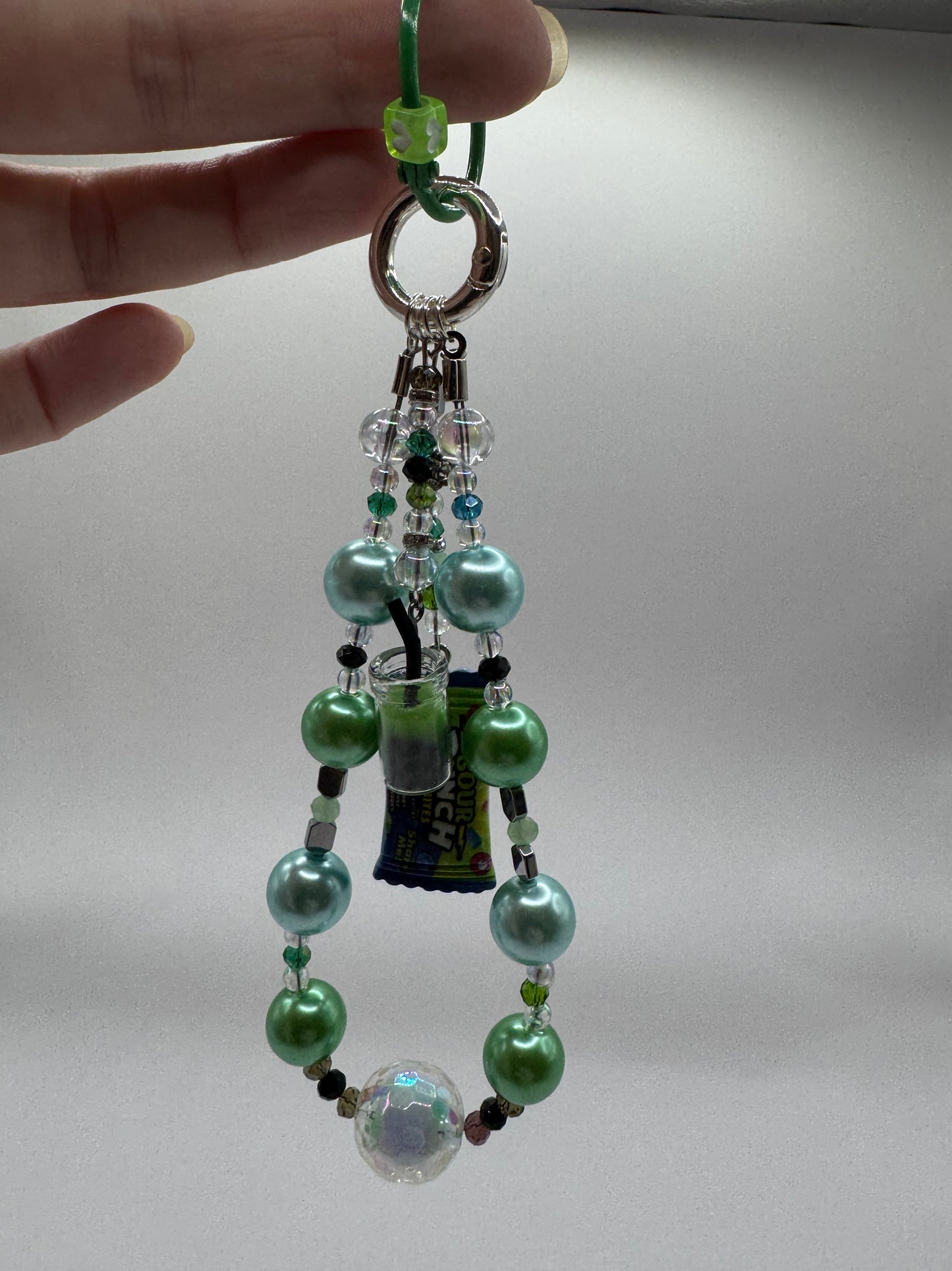 Sour Punch and Boba Treat Keychain, green and blue