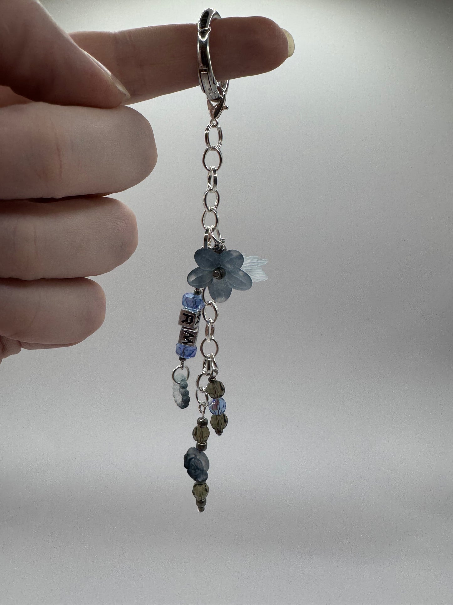RM BTS Fan Chain Charm Keychain, Blue and Silver