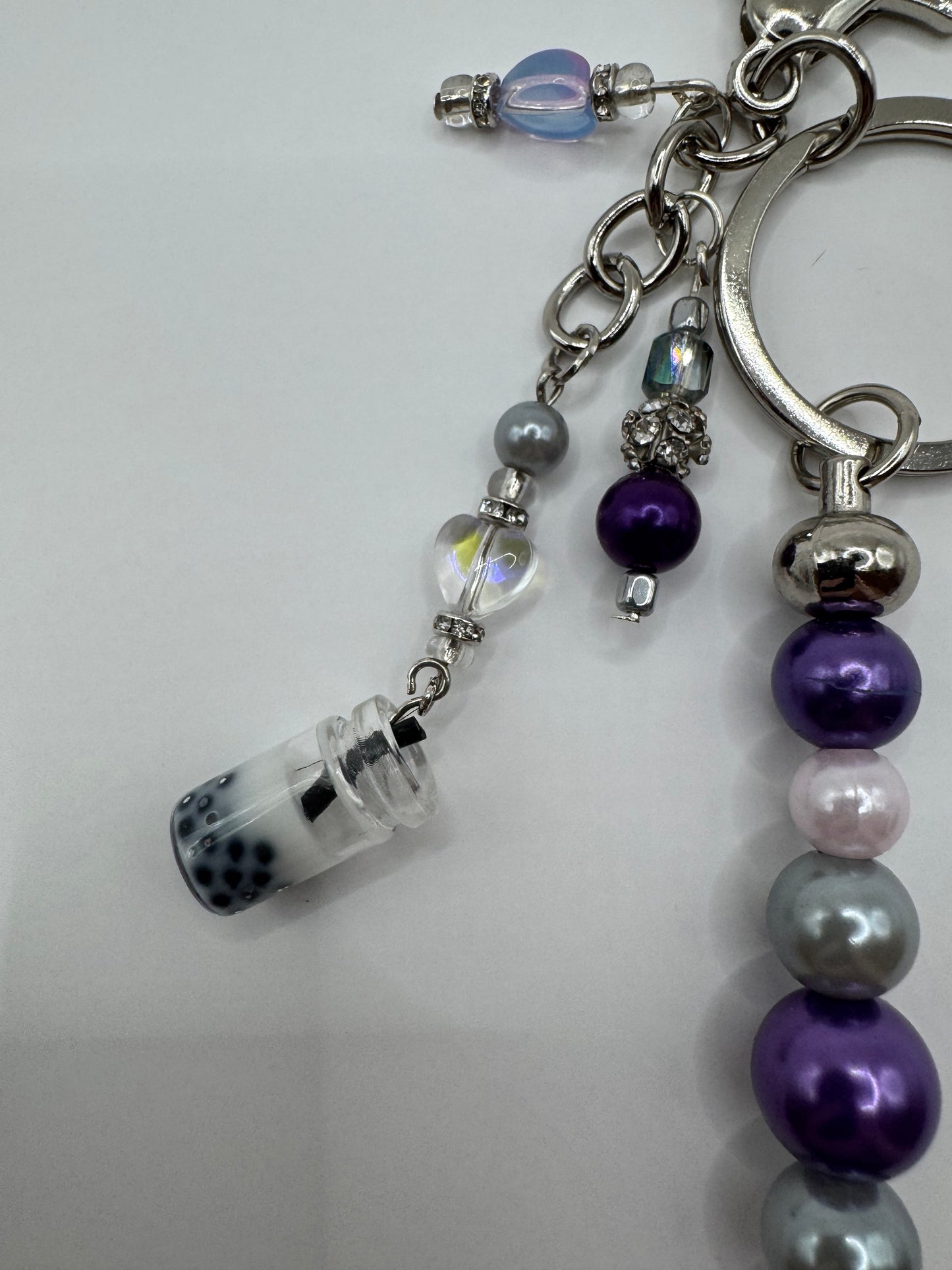 Boba Tea Treat Keychain Bag Decor, Purple, White, and Silver
