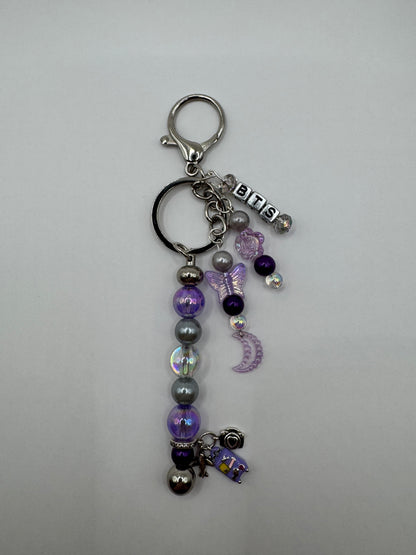 BTS Fan Traveller Keychain Bag Decor, Purple and Silver